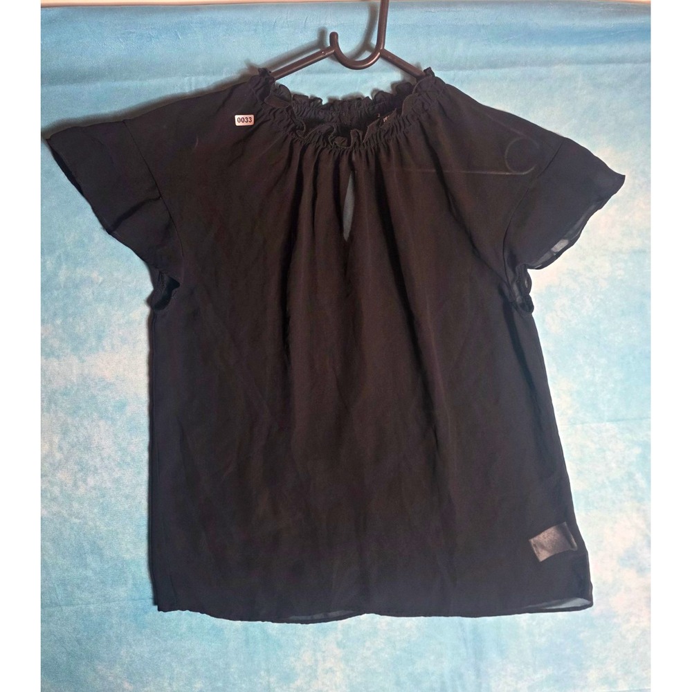 EXPRESS Black Chiffon Ruffle Round Neck Short Sleeve Blouse Top Size M